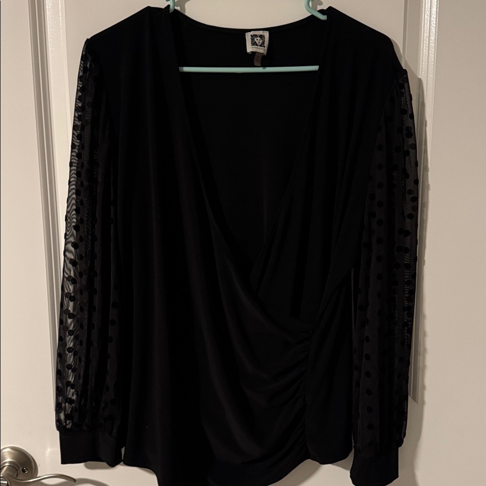 Anne Klein Black Blouse with Sheer Sleeves